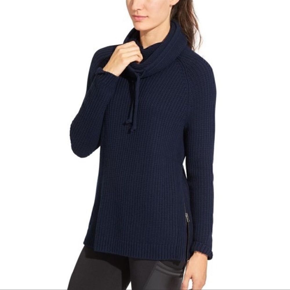 𝅺ATHLETA Borealis Cowl Neck Chunky Wool Sweater Navy XXS